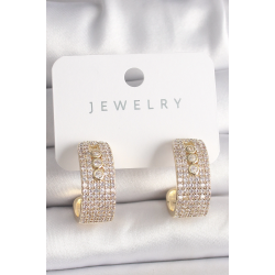 Mey İthalat® Pirinç Gold Renk Zirkon Taşlı Halka Messika Model Kadın Küpe