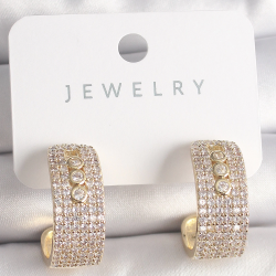 Mey İthalat® Pirinç Gold Renk Zirkon Taşlı Halka Messika Model Kadın Küpe