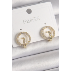 Mey İthalat® Pirinç Gold Renk Zirkon Taşlı Halka Model Kadın Küpe