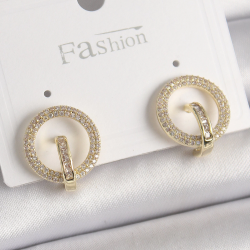 Mey İthalat® Pirinç Gold Renk Zirkon Taşlı Halka Model Kadın Küpe