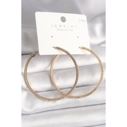 Mey İthalat® Pirinç Gold Renk Zirkon Taşlı Halka Model Kadın Küpe