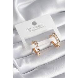 Mey İthalat® Pirinç Gold Renk Zirkon Taşlı Halka Model Kadın Küpe