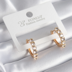 Mey İthalat® Pirinç Gold Renk Zirkon Taşlı Halka Model Kadın Küpe