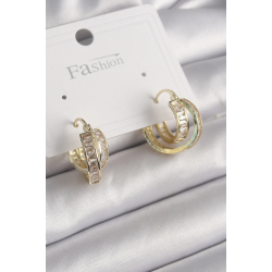 Mey İthalat® Pirinç Gold Renk Zirkon Taşlı Halka Model Kadın Küpe