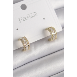 Mey İthalat® Pirinç Gold Renk Zirkon Taşlı Halka Model Kadın Küpe