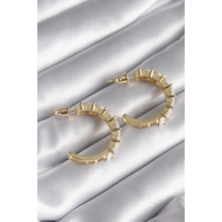 Mey İthalat® Pirinç Gold Renk Zirkon Taşlı Halka Model Kadın Küpe
