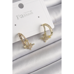 Mey İthalat® Pirinç Gold Renk Zirkon Taşlı Halka Model Yıldız Detay Kadın Küpe