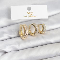 Mey İthalat® Pirinç Gold Renk Zirkon Taşlı Halka Model YSX Trio Küpe Seti