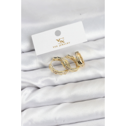 Mey İthalat® Pirinç Gold Renk Zirkon Taşlı Halka Yılan Model YSX Trio Küpe Seti