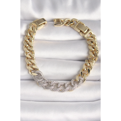 Mey İthalat® Pirinç Gold Renk Zirkon Taşlı Halka Zincir Xuping VIP Seri Exculusive Kadın Bileklik