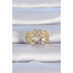 Mey İthalat® Pirinç Gold Renk Zirkon Taşlı İnci Detay Kadın Yüzük