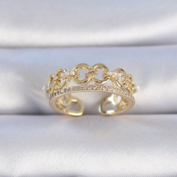 Mey İthalat® Pirinç Gold Renk Zirkon Taşlı İnci Detay Kadın Yüzük