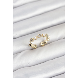 Mey İthalat® Pirinç Gold Renk Zirkon Taşlı İncili Kadın Yüzük