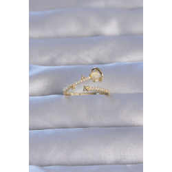 Mey İthalat® Pirinç Gold Renk Zirkon Taşlı İncili Satürn Model Ayarlanabilir Yüzük