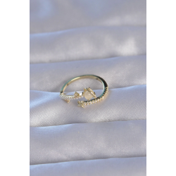 Mey İthalat® Pirinç Gold Renk Zirkon Taşlı İncili Satürn Model Ayarlanabilir Yüzük