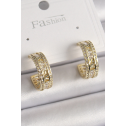 Mey İthalat® Pirinç Gold Renk Zirkon Taşlı İşleme Detay Halka Model Kadın Küpe