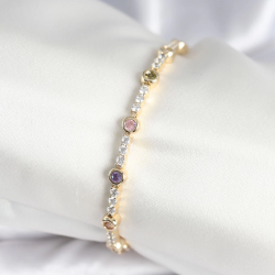 Mey İthalat® Pirinç Gold Renk Zirkon Taşlı Kadın Bileklik