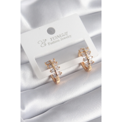 Mey İthalat® Pirinç Gold Renk Zirkon Taşlı Kadın Küpe