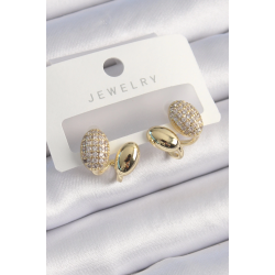 Mey İthalat® Pirinç Gold Renk Zirkon Taşlı Kadın Küpe