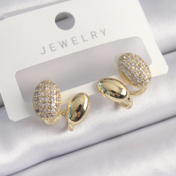 Mey İthalat® Pirinç Gold Renk Zirkon Taşlı Kadın Küpe