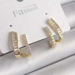 Mey İthalat® Pirinç Gold Renk Zirkon Taşlı Kadın Küpe