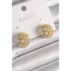 Mey İthalat® Pirinç Gold Renk Zirkon Taşlı Kadın Küpe