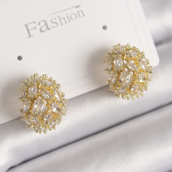 Mey İthalat® Pirinç Gold Renk Zirkon Taşlı Kadın Küpe