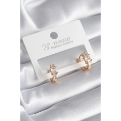 Mey İthalat® Pirinç Gold Renk Zirkon Taşlı Kadın Küpe