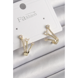 Mey İthalat® Pirinç Gold Renk Zirkon Taşlı Kadın Küpe