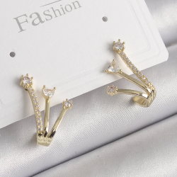 Mey İthalat® Pirinç Gold Renk Zirkon Taşlı Kadın Küpe