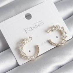 Mey İthalat® Pirinç Gold Renk Zirkon Taşlı Kadın Küpe