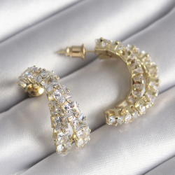 Mey İthalat® Pirinç Gold Renk Zirkon Taşlı Kadın Küpe