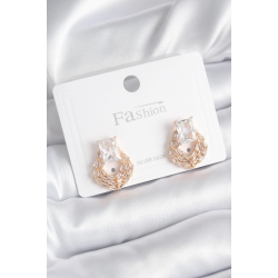 Mey İthalat® Pirinç Gold Renk Zirkon Taşlı Kadın Küpe