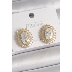 Mey İthalat® Pirinç Gold Renk Zirkon Taşlı Kadın Küpe