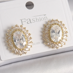 Mey İthalat® Pirinç Gold Renk Zirkon Taşlı Kadın Küpe