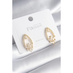 Mey İthalat® Pirinç Gold Renk Zirkon Taşlı Kadın Küpe