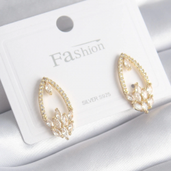 Mey İthalat® Pirinç Gold Renk Zirkon Taşlı Kadın Küpe