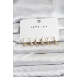 Mey İthalat® Pirinç Gold Renk Zirkon Taşlı Kadın Küpe Seti