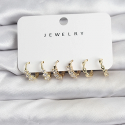 Mey İthalat® Pirinç Gold Renk Zirkon Taşlı Kadın Küpe Seti