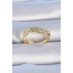 Mey İthalat® Pirinç Gold Renk Zirkon Taşlı Kadın Yüzük