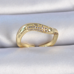 Mey İthalat® Pirinç Gold Renk Zirkon Taşlı Kadın Yüzük