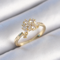 Mey İthalat® Pirinç Gold Renk Zirkon Taşlı Kadın Yüzük