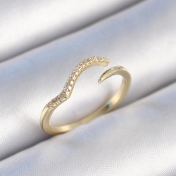 Mey İthalat® Pirinç Gold Renk Zirkon Taşlı Kadın Yüzük