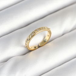 Mey İthalat® Pirinç Gold Renk Zirkon Taşlı Kadın Yüzük