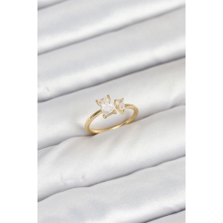 Mey İthalat® Pirinç Gold Renk Zirkon Taşlı Kadın Yüzük