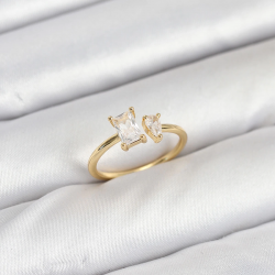 Mey İthalat® Pirinç Gold Renk Zirkon Taşlı Kadın Yüzük