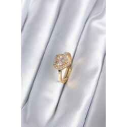 Mey İthalat® Pirinç Gold Renk Zirkon Taşlı Kalp Charm Model Kadın Yüzük