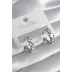 Mey İthalat® Pirinç Gold Renk Zirkon Taşlı Kalp Detay Kadın Küpe