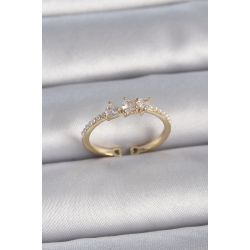 Mey İthalat® Pirinç Gold Renk Zirkon Taşlı Kalp İnci Detaylı Ayarlanabilir Model Kadın Yüzük