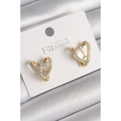 Mey İthalat® Pirinç Gold Renk Zirkon Taşlı Kalp Model Kadın Küpe